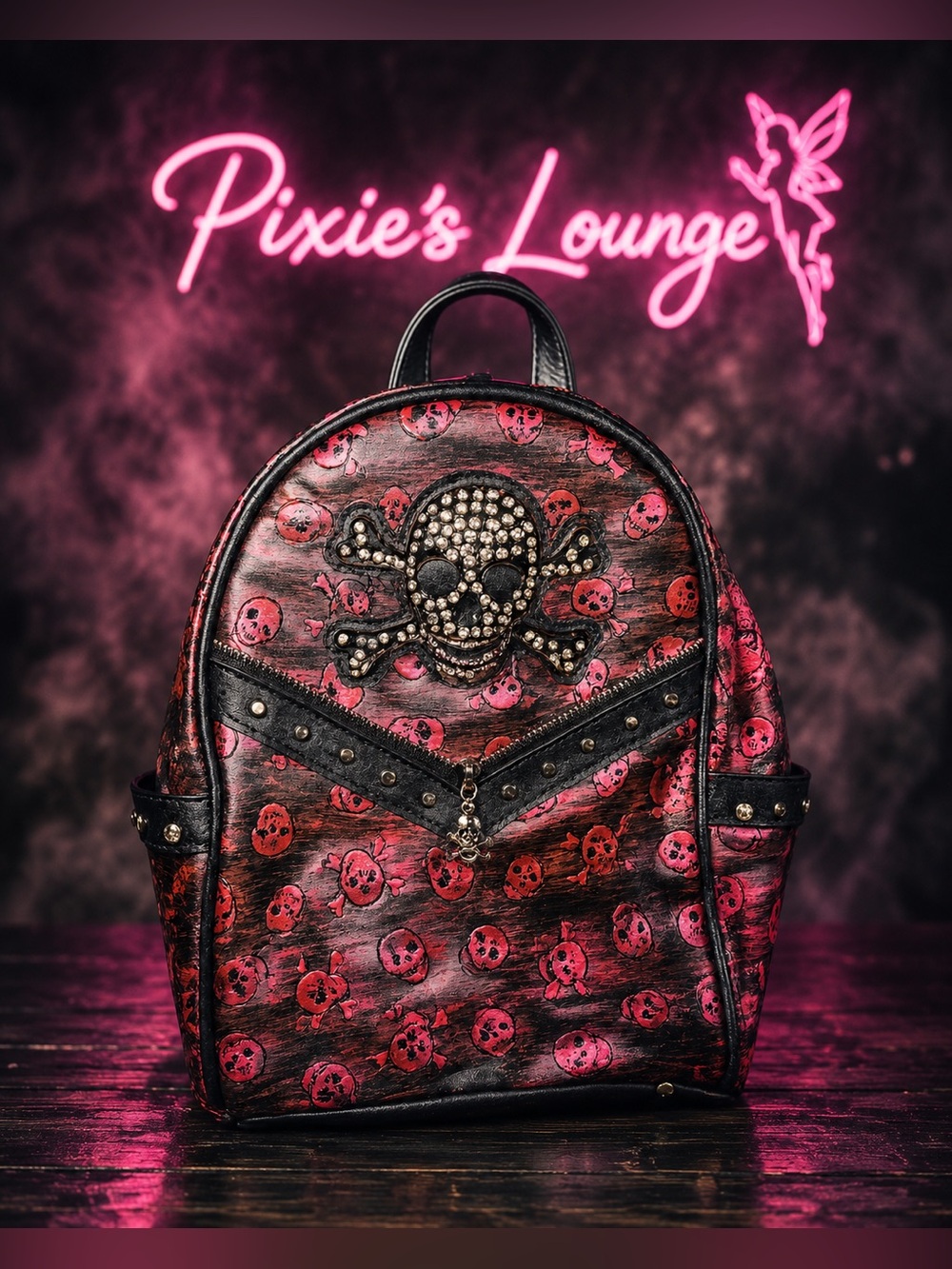 Pink 3D Skull Studded Backpack